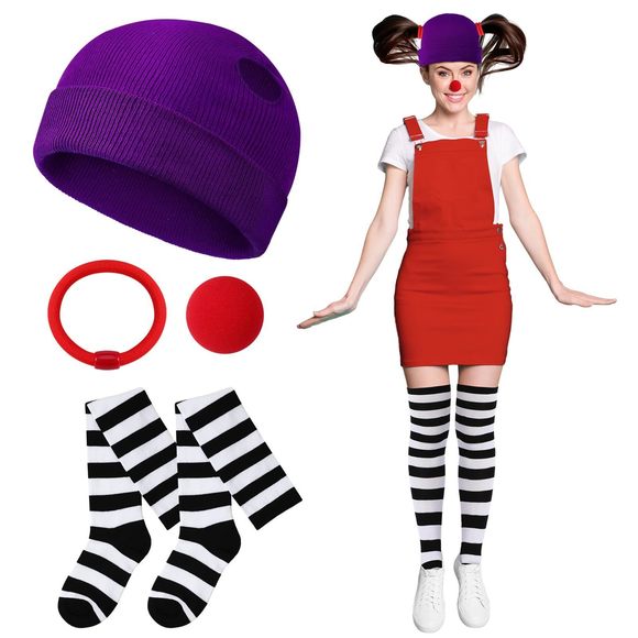 4 Pcs Halloween Women Clown Costume Accessoriess Include Purple Hat, Elastic😋 - Picture 1 of 6